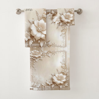 Ivoren Bloemen Handdoekenset Bad Handdoek