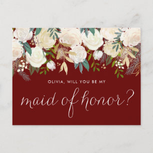 Ivoren bloemen rood zal je mijn dienstmeid van eer uitnodiging briefkaart