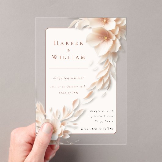 Ivoren bloemen vloeiende acryl bruiloft uitnodigin acryl uitnodigingen (Insitu (Draagbaar))