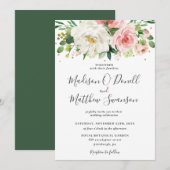 Ivoren Blush Roze Bloemen Greenery Wedding Kaart (Voorkant / Achterkant)