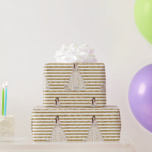 Ivoren Bruiloftsfeest Glitter Gouden Strepen Cadeaupapier