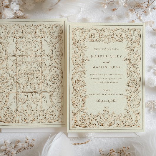 Ivoren Bruin Trouwscrollwork Kaart