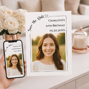 Ivoren eenvoudige moderne foto Verjaardag Save the Date