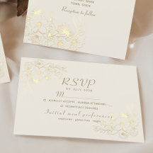 Ivoren Gouden Bloemen Bruiloft RSVP Kaart