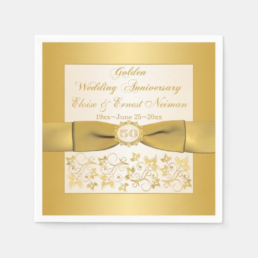 Ivoren, gouden bloemige gouden jubileum servetten (Voorkant)