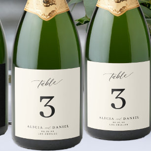 Ivoren huwelijks tafelnummer eenvoudig minimalisti sparkling wijnetiket