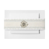 Ivoren kant en bloem bruiloft buik band uitnodigingen wikkel (Voorkant Voorbeeld)