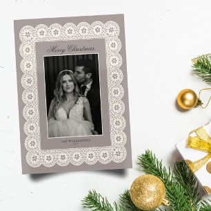 Ivoren Kant Foto Elegante Kerstmis Vintage Feestdagenkaart