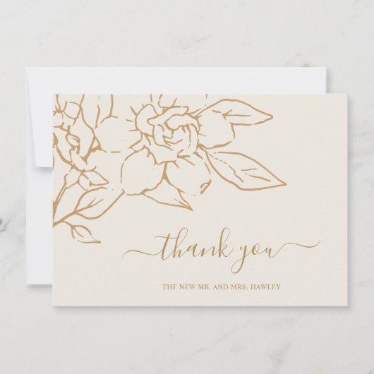Ivoren lijn kunst Bloemen Elegante bruiloft Bedankkaart (Voorkant)
