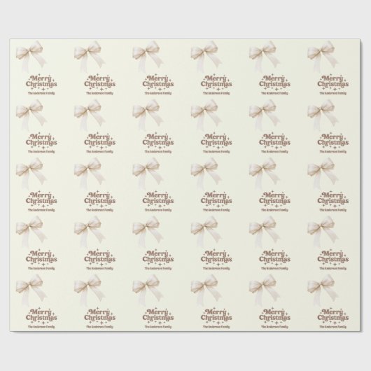 Ivoren mocha boog retro kerst cadeaupapier (Vlak)