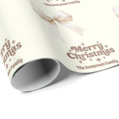 Ivoren mocha boog retro kerst cadeaupapier (Rol Hoek)