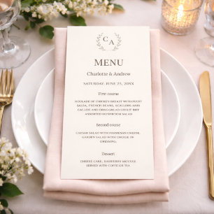 Ivoren monogram slinger klassiek huwelijksdiner menu