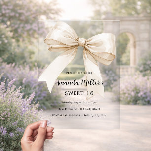 Ivoren strik elegant helder Sweet 16 luxe Acryl Uitnodigingen