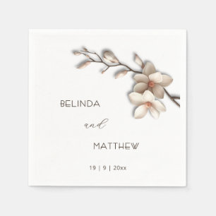 Ivory 3D Magnolia Bloemen   Trouwen Servet