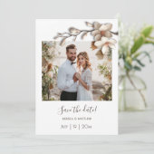 Ivory 3D Magnolia Flower Save The Date (Staand voorkant)