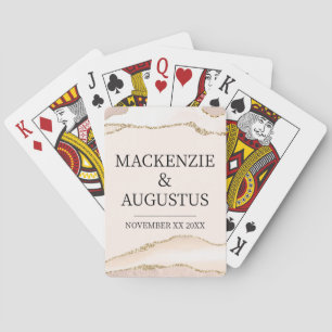 Ivory Agat & Gouden Glitter Bruid en Bruidegom Tro Pokerkaarten