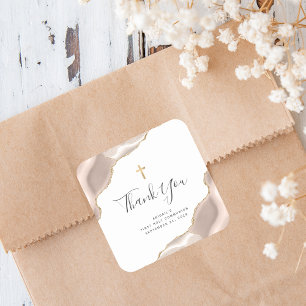 Ivory Agate Gold Glitter First Heilige Communie Vierkante Sticker