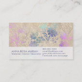 *~* Ivory Aged Blue Pink Damask Visitekaartje (Achterkant)