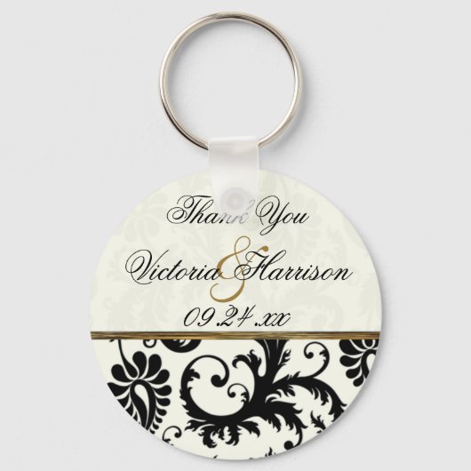 Ivory and Black Damask Wedding Favor Sleutelhanger (Voorkant)