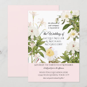 Ivory and Blush Vanilla Roos w Leaf Foliag Wedding Kaart
