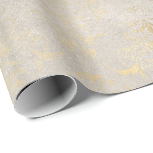 Ivory and Gold Grunge Damask Cadeaupapier (Rol Hoek)