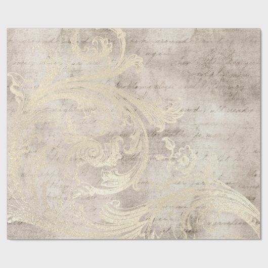 Ivory and Gold Grunge Damask-kalligrafie Cadeaupapier (Vlak)