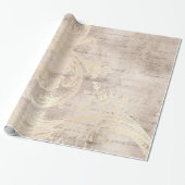 Ivory and Gold Grunge Damask-kalligrafie Cadeaupapier (Uitgerold)