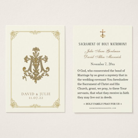 Ivory and Gold Wedding Marian Cross Heilige Kaart (Voorkant /achterkant)