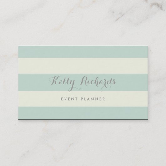 Ivory and Mint Green Stripes Pattern Visitekaartje (Voorkant)