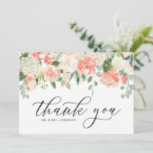 Ivory and Peach Waterverf Peony en Hydrangea Bedankkaart (Staand voorkant)