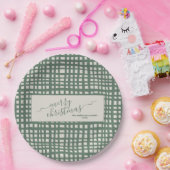 Ivory and sage green checkered Christmas Papieren Bordje (Feest)