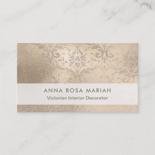*~* Ivory Antiek Aged Iridescent Damask Visitekaartje (Voorkant)