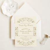 Ivory Antiek Vlaams huwelijksmonogram Uitnodigingen Wikkel