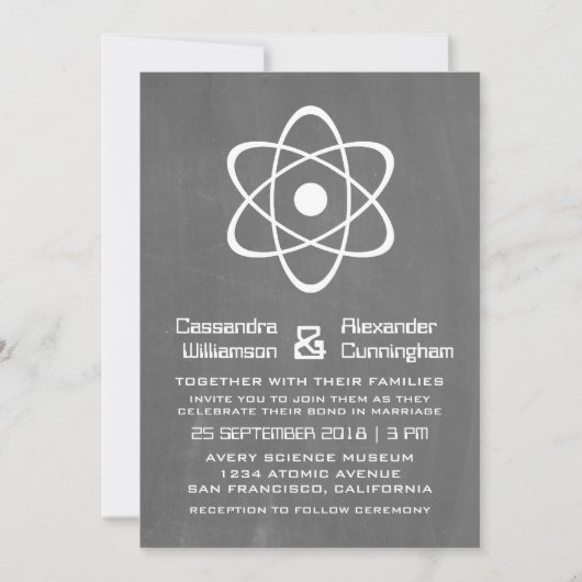 Ivory Atomic Chalkboard Wedding Invite Kaart (Voorkant)