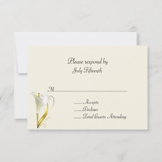 Ivory avec Calla Lily Wedding Carte RSVP (Devant)