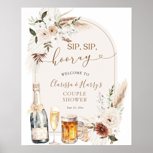 Ivory Beige Boho Sip Hoera Welkom Teken Poster (Voorkant)