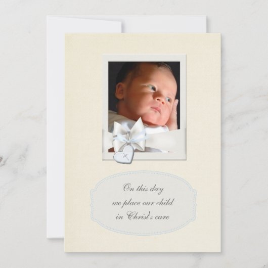 Ivory Beige Boy Photo Christening Invitations (Devant)