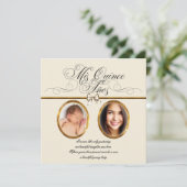 Ivory Beige Gold Photo Quinceanera Invitations (Debout devant)