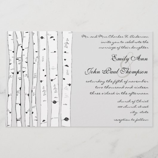 Ivory Birch Tree Wedding Invitations (Voorkant)