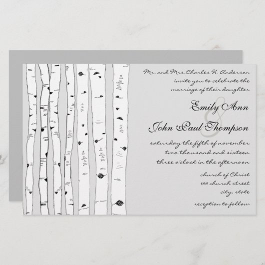 Ivory Birch Tree Wedding Invitations (Voorkant / Achterkant)