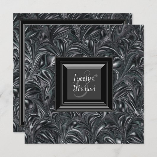 Ivory Black Blanc Marbré Mariage Invitations (Devant / Derrière)