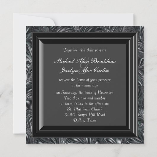 Ivory Black Blanc Marbré Mariage Invitations (Dos)