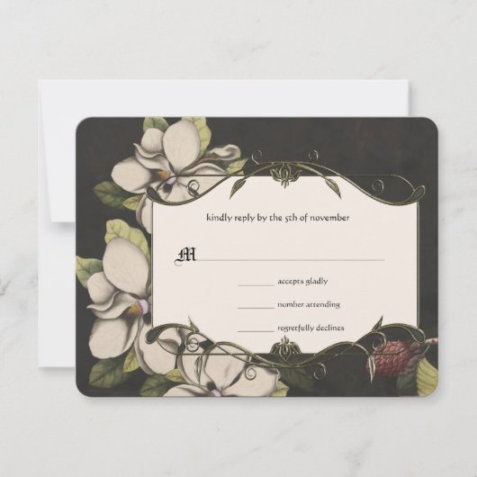 Ivory Black Cuivre Vert Magnolia Mariage RSVP (Devant)