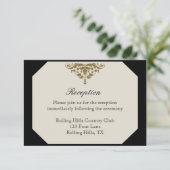 Ivory Black en Gold Damask Wedding Reception Informatiekaartje (Staand voorkant)