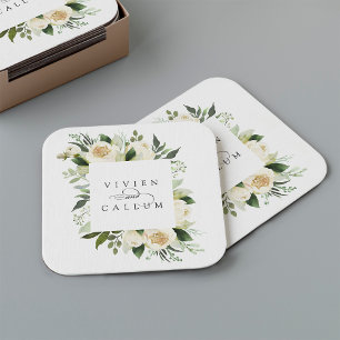 Ivory Bloom Aangepersonaliseerde Floral Lijst We Vierkante Kartonnen Onderzetter