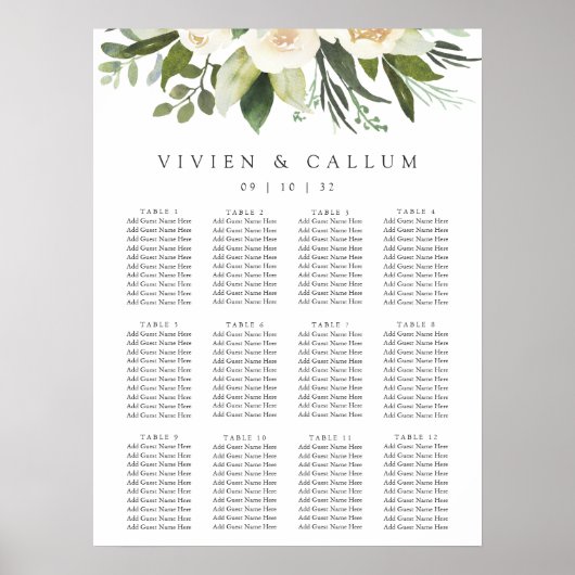 Ivory Bloom | Floral Wedding Seating Chart Poster (Voorkant)