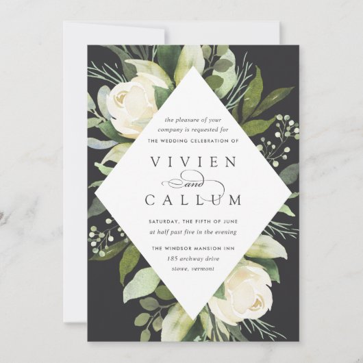 Ivory Bloom | Geometrische Floral Lijst Weddenscha Kaart (Voorkant)