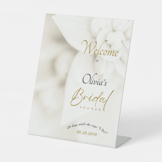 Ivory Bloom & Gold Script Bridal Shower Welcome Reclamebord Met Voetstuk (Voorkant)