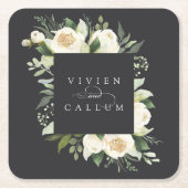 Ivory Bloom | Persoonlijk huwelijksframe met bloem Vierkante Kartonnen Onderzetter (Voorkant)