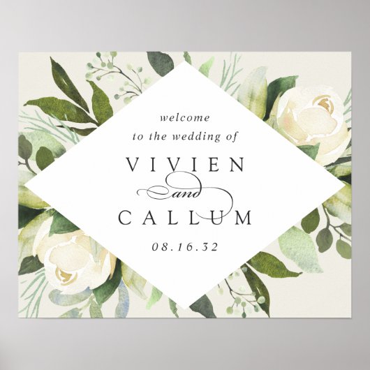 Ivory Bloom | Waterverf Floral Weddenschap Welkom Poster (Voorkant)